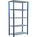 Schulte Lagertechnik Fachbodenregal Steckystem MULTIplus250, Grundregal, B 1000 x T 500 x H 2000 mm, 5 Böden, Kreuzstrebe, bis 1300 kg, enzianblau