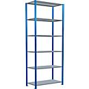 Schulte Lagertechnik Fachbodenregal Steckystem MULTIplus250, Grundregal, B 1000 x T 500 x H 2500 mm, 6 Böden, Kreuzstrebe, bis 1700 kg, enzianblau