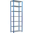 Schulte Lagertechnik Fachbodenregal Steckystem MULTIplus250, Grundregal, B 1000 x T 500 x H 3000 mm, 7 Böden, Kreuzstrebe, bis 2300 kg, enzianblau