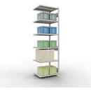 Schulte Lagertechnik MULTIplus 250 boutloos rekkensysteem, boutloze aanbouwstelling, lengte bout, 2500x750x600 mm, 6 legborden, lichtgrijs