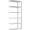 Schulte Lagertechnik MultiPlus250 rekkensysteem zonder schroeven, aanbouwrek, 6 legborden, dwarsverbindingen, B 1000 x D 500 x H 2500 mm, lichtgrijs RAL 7035