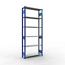 Schulte Lagertechnik Rayonnage à tablettes MULTIplus150, rayonnage de base emboîtable, L 1000 x P 300 x H 2500 mm, 6 niveaux, jusqu'à 1400 kg, bleu gentiane/galvanisé