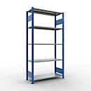 Schulte Lagertechnik Rayonnage à tablettes MULTIplus150, rayonnage de base emboîtable, L 1000 x P 400 x H 2000 mm, 5 niveaux, jusqu'à 1300 kg, bleu gentiane/galvanisé
