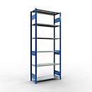 Schulte Lagertechnik Rayonnage à tablettes MULTIplus150, rayonnage de base emboîtable, L 1000 x P 400 x H 2500 mm, 6 niveaux, jusqu'à 1400 kg, bleu gentiane/galvanisé