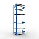 Schulte Lagertechnik Rayonnage à tablettes MULTIplus150, rayonnage de base emboîtable, L 1000 x P 600 x H 3000 mm, 7 niveaux, jusqu'à 1500 kg, bleu gentiane/galvanisé
