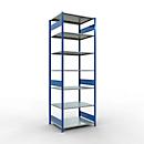 Schulte Lagertechnik Rayonnage à tablettes MULTIplus150, rayonnage de base emboîtable, L 1000 x P 800 x H 3000 mm, 7 niveaux, jusqu'à 1500 kg, bleu gentiane/galvanisé