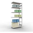 Schulte Lagertechnik Rayonnage à tablettes Système enfichable MultiPlus250, rayonnage annexe, 6 tablettes, entretoise croisée, L 1000 x P 500 x H 2500 mm, gris clair RAL 7035