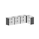 Schulte Lagertechnik système de comptoir extensible MULTIplus Set 2, en forme de L, 1 x module de départ/2 x module central/1 x module d'angle/1 x module d'extrémité, avec plans de travail