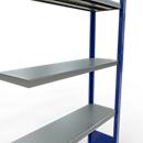 Schulte Lagertechnik Système de rayonnage à tablettes emboîtable MULTIplus 250, rayonnage annexe, verrou de longueur, 2000x1000x300 mm, 5 tablettes, bleu gentiane/galvanisé