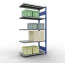 Schulte Lagertechnik Système de rayonnage à tablettes emboîtable MULTIplus 250, rayonnage annexe, verrou de longueur, 2000x1000x500 mm, 5 tablettes, bleu gentiane/galvanisé