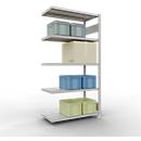 Schulte Lagertechnik Système de rayonnage à tablettes emboîtable MULTIplus 250, rayonnage annexe, verrou de longueur, 2000x1000x500 mm, 5 tablettes, gris clair