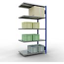 Schulte Lagertechnik Système de rayonnage à tablettes emboîtable MULTIplus 250, rayonnage annexe, verrou de longueur, 2000x1000x600 mm, 5 tablettes, bleu gentiane/galvanisé