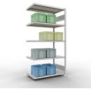 Schulte Lagertechnik Système de rayonnage à tablettes emboîtable MULTIplus 250, rayonnage annexe, verrou de longueur, 2000x1000x600 mm, 5 tablettes, gris clair