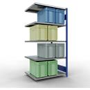 Schulte Lagertechnik Système de rayonnage à tablettes emboîtable MULTIplus 250, rayonnage annexe, verrou de longueur, 2000x1000x800 mm, 5 tablettes, bleu gentiane/galvanisé