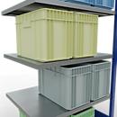 Schulte Lagertechnik Système de rayonnage à tablettes emboîtable MULTIplus 250, rayonnage annexe, verrou de longueur, 2000x1000x800 mm, 5 tablettes, bleu gentiane/galvanisé