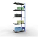 Schulte Lagertechnik Système de rayonnage à tablettes emboîtable MULTIplus 250, rayonnage annexe, verrou de longueur, 2000x750x400 mm, 5 tablettes, bleu gentiane/galvanisé
