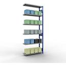 Schulte Lagertechnik Système de rayonnage à tablettes emboîtable MULTIplus 250, rayonnage annexe, verrou de longueur, 2500x1000x300 mm, 6 tablettes, bleu gentiane/galvanisé