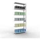 Schulte Lagertechnik Système de rayonnage à tablettes emboîtable MULTIplus 250, rayonnage annexe, verrou de longueur, 2500x1000x300 mm, 6 tablettes, gris clair