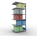 Schulte Lagertechnik Système de rayonnage à tablettes emboîtable MULTIplus 250, rayonnage annexe, verrou de longueur, 2500x1000x800 mm, 6 tablettes, bleu gentiane/galvanisé