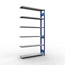 Schulte Lagertechnik Système de rayonnage à tablettes emboîtable MULTIplus 250, rayonnage annexe, verrou de longueur, 2500x1300x300 mm, 6 tablettes, bleu gentiane/galvanisé