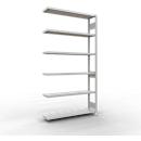 Schulte Lagertechnik Système de rayonnage à tablettes emboîtable MULTIplus 250, rayonnage annexe, verrou de longueur, 2500x1300x300 mm, 6 tablettes, gris clair