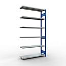 Schulte Lagertechnik Système de rayonnage à tablettes emboîtable MULTIplus 250, rayonnage annexe, verrou de longueur, 2500x1300x400 mm, 6 tablettes, gris clair