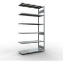Schulte Lagertechnik Système de rayonnage à tablettes emboîtable MULTIplus 250, rayonnage annexe, verrou de longueur, 2500x1300x500 mm, 6 tablettes, galvanisé