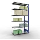 Schulte Lagertechnik Système de rayonnage à tablettes emboîtable MULTIplus 250, rayonnage annexe, verrou de longueur, 2500x1300x600 mm, 6 tablettes, bleu gentiane/galvanisé