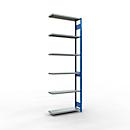 Schulte Lagertechnik Système de rayonnage à tablettes emboîtable MULTIplus 250, rayonnage annexe, verrou de longueur, 3000x1000x300 mm, 7 tablettes, bleu gentiane/galvanisé
