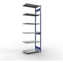 Schulte Lagertechnik Système de rayonnage à tablettes emboîtable MULTIplus 250, rayonnage annexe, verrou de longueur, 3000x1000x600 mm, 7 tablettes, bleu gentiane/galvanisé
