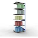 Schulte Lagertechnik Système de rayonnage à tablettes emboîtable MULTIplus 250, rayonnage annexe, verrou de longueur, 3000x1000x800 mm, 7 tablettes, bleu gentiane/galvanisé