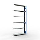 Schulte Lagertechnik Système de rayonnage à tablettes emboîtable MULTIplus 250, rayonnage annexe, verrou de longueur, 3000x1300x300 mm, 7 tablettes, bleu gentiane/galvanisé