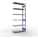 Schulte Lagertechnik Système de rayonnage à tablettes emboîtable MULTIplus 250, rayonnage annexe, verrou de longueur, 3000x1300x500 mm, 7 tablettes, bleu gentiane/galvanisé