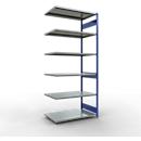 Schulte Lagertechnik Système de rayonnage à tablettes emboîtable MULTIplus 250, rayonnage annexe, verrou de longueur, 3000x1300x800 mm, 7 tablettes, bleu gentiane/galvanisé