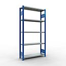 Schulte Lagertechnik Système de rayonnage à tablettes emboîtables MULTIplus 250, rayonnage de base, verrou de longueur, 2000x1000x300 mm, 5 tablettes, bleu gentiane/galvanisé
