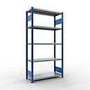 Schulte Lagertechnik Système de rayonnage à tablettes emboîtables MULTIplus 250, rayonnage de base, verrou de longueur, 2000x1000x400 mm, 5 tablettes, bleu gentiane/galvanisé