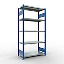 Schulte Lagertechnik Système de rayonnage à tablettes emboîtables MULTIplus 250, rayonnage de base, verrou de longueur, 2000x1000x500 mm, 5 tablettes, bleu gentiane/galvanisé