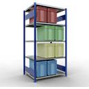 Schulte Lagertechnik Système de rayonnage à tablettes emboîtables MULTIplus 250, rayonnage de base, verrou de longueur, 2000x1000x800 mm, 5 tablettes, bleu gentiane/galvanisé