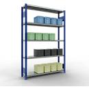 Schulte Lagertechnik Système de rayonnage à tablettes emboîtables MULTIplus 250, rayonnage de base, verrou de longueur, 2000x1300x300 mm, 5 tablettes, bleu gentiane/galvanisé