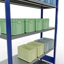 Schulte Lagertechnik Système de rayonnage à tablettes emboîtables MULTIplus 250, rayonnage de base, verrou de longueur, 2000x1300x400 mm, 5 tablettes, bleu gentiane/galvanisé