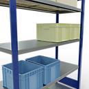 Schulte Lagertechnik Système de rayonnage à tablettes emboîtables MULTIplus 250, rayonnage de base, verrou de longueur, 2000x1300x500 mm, 5 tablettes, bleu gentiane/galvanisé