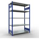 Schulte Lagertechnik Système de rayonnage à tablettes emboîtables MULTIplus 250, rayonnage de base, verrou de longueur, 2000x1300x600 mm, 5 tablettes, bleu gentiane/galvanisé