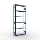 Schulte Lagertechnik Système de rayonnage à tablettes emboîtables MULTIplus 250, rayonnage de base, verrou de longueur, 2500x1000x300 mm, 6 tablettes, bleu gentiane/galvanisé