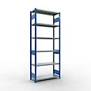 Schulte Lagertechnik Système de rayonnage à tablettes emboîtables MULTIplus 250, rayonnage de base, verrou de longueur, 2500x1000x400 mm, 6 tablettes, bleu gentiane/galvanisé