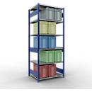 Schulte Lagertechnik Système de rayonnage à tablettes emboîtables MULTIplus 250, rayonnage de base, verrou de longueur, 2500x1000x800 mm, 6 tablettes, bleu gentiane/galvanisé
