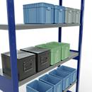 Schulte Lagertechnik Système de rayonnage à tablettes emboîtables MULTIplus 250, rayonnage de base, verrou de longueur, 2500x1300x400 mm, 6 tablettes, bleu gentiane/galvanisé