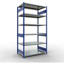 Schulte Lagertechnik Système de rayonnage à tablettes emboîtables MULTIplus 250, rayonnage de base, verrou de longueur, 2500x1300x800 mm, 6 tablettes, bleu gentiane/galvanisé