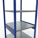 Schulte Lagertechnik Système de rayonnage à tablettes emboîtables MULTIplus 250, rayonnage de base, verrou de longueur, 2500x750x800 mm, 6 tablettes, bleu gentiane/galvanisé