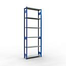 Schulte Lagertechnik Système de rayonnage à tablettes emboîtables MULTIplus 250, rayonnage de base, verrou de longueur, 3000x1000x300 mm, 7 tablettes, bleu gentiane/galvanisé