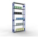 Schulte Lagertechnik Système de rayonnage à tablettes emboîtables MULTIplus 250, rayonnage de base, verrou de longueur, 3000x1300x300 mm, 7 tablettes, bleu gentiane/galvanisé